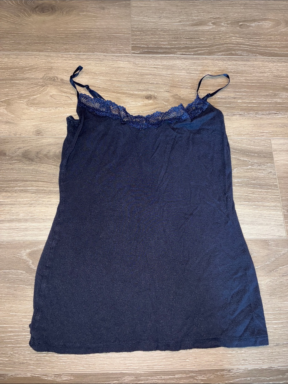 Navy Lace Trim Camisole Tank Top dark blue size S
